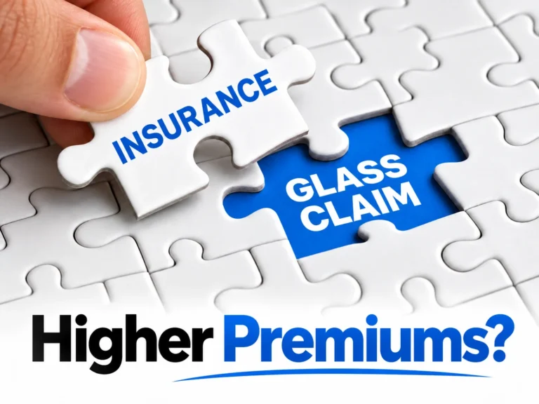 Up To $450 Cash Back | Windshield Replacement Mesa 87 Insurance puzzle piece fitting into a glass claim puzzle with the question Higher Premiums?